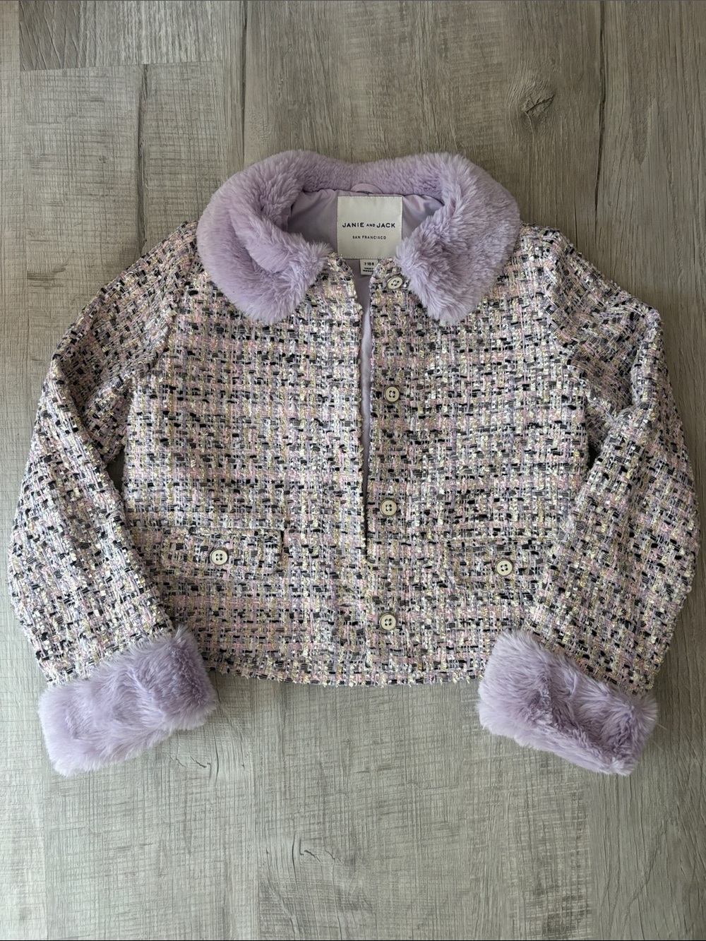 Janie and Jack Lilac Tweed Jacket with Faux Fur Collar and Cuffs